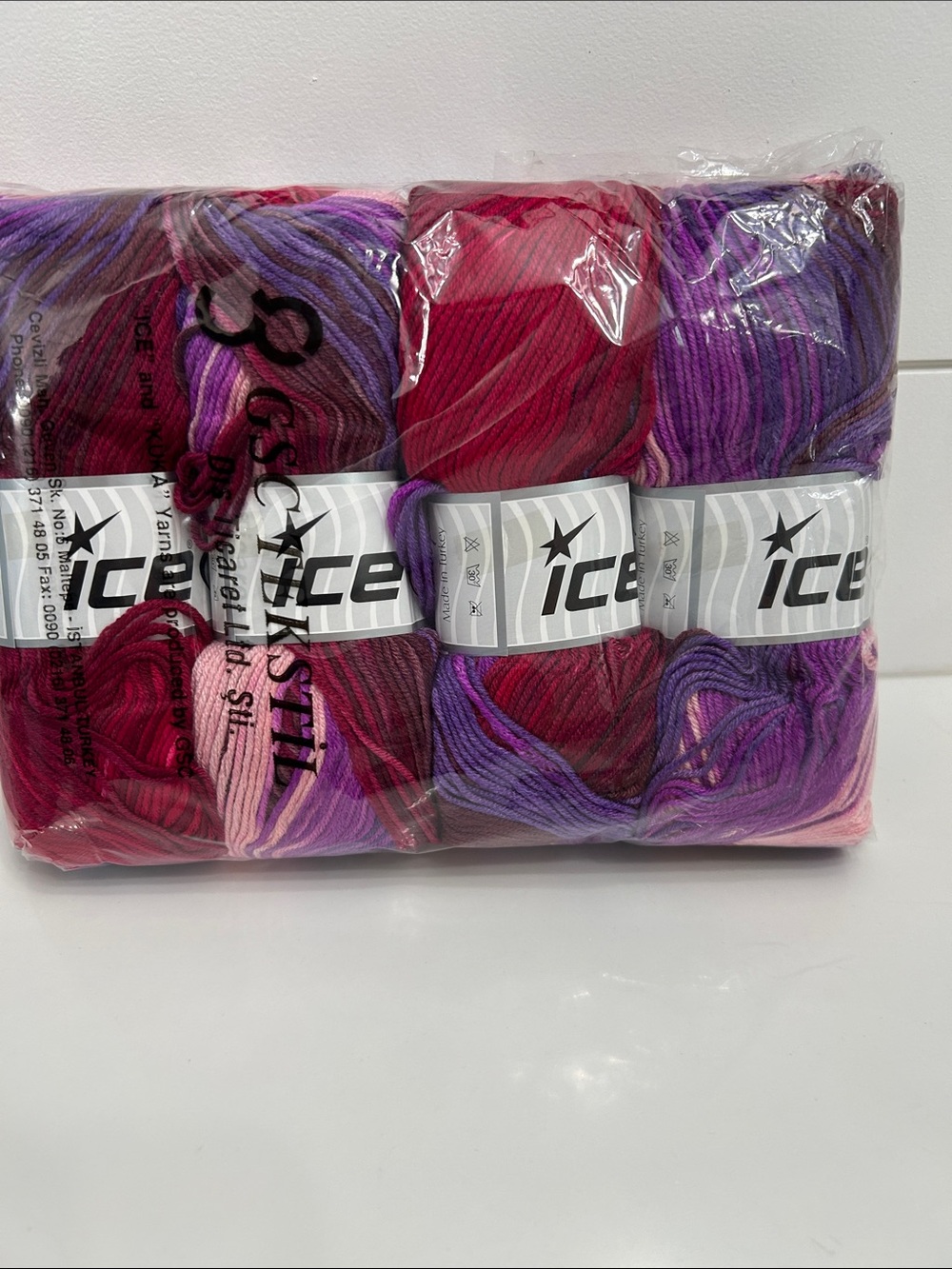 Ice antipilling magic Yarn Pack in Pink, Purple, Red Tones 4 skeins